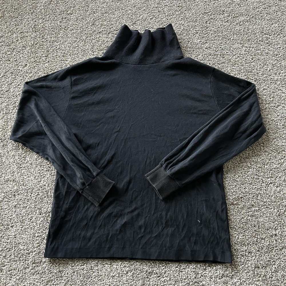 Vintage French Navy Shirt Womens M Black Turtleneck Long Sleeve Basic Top Cotton